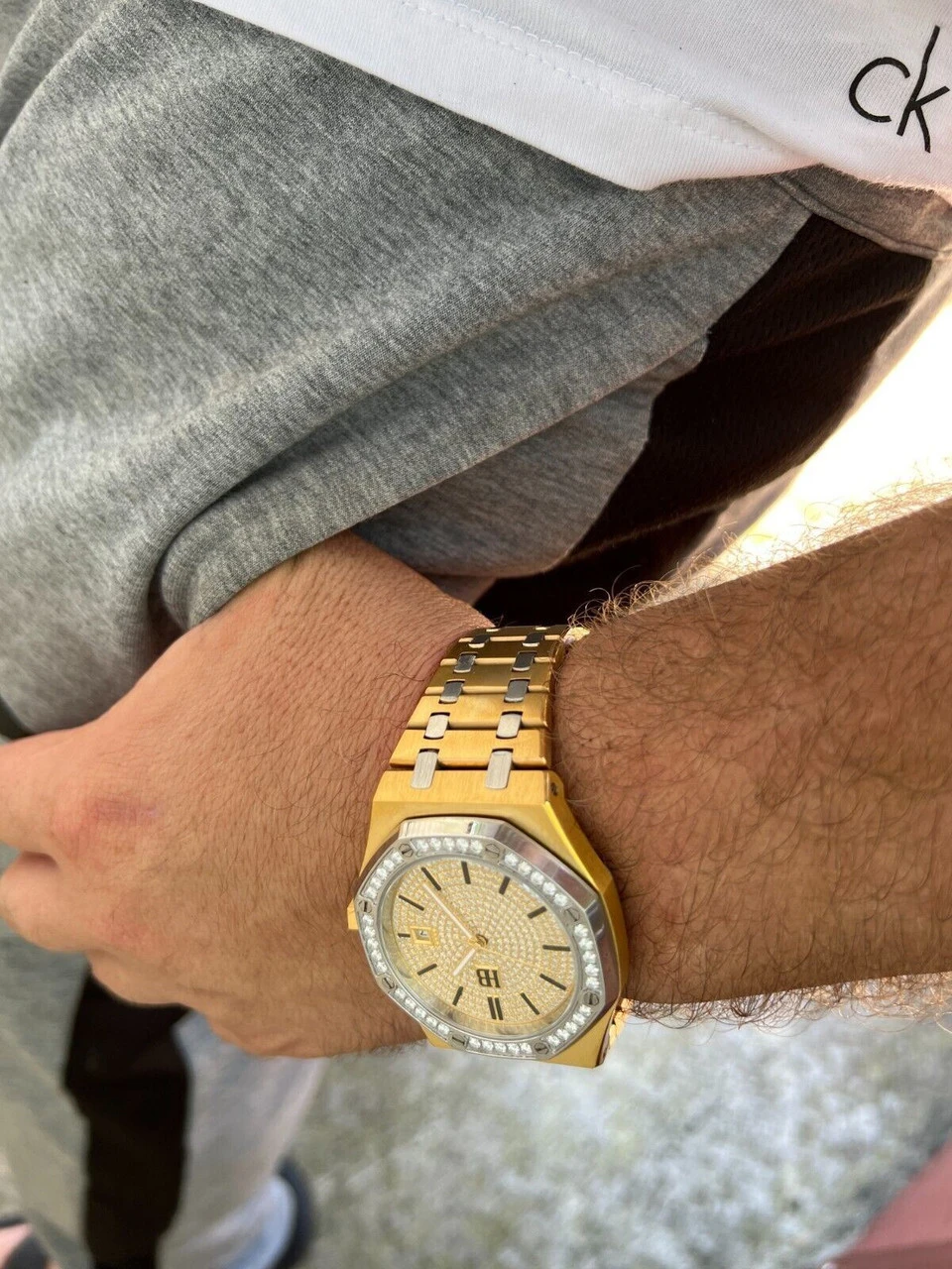 Mens MOISSANITE Watch Iced Automatic Skeleton Back Yellow Gold & Stainless Steel 10 Mens MOISSANITE Watch Iced Automatic Skeleton Back Yellow Gold & Stainless Steel - Image 8