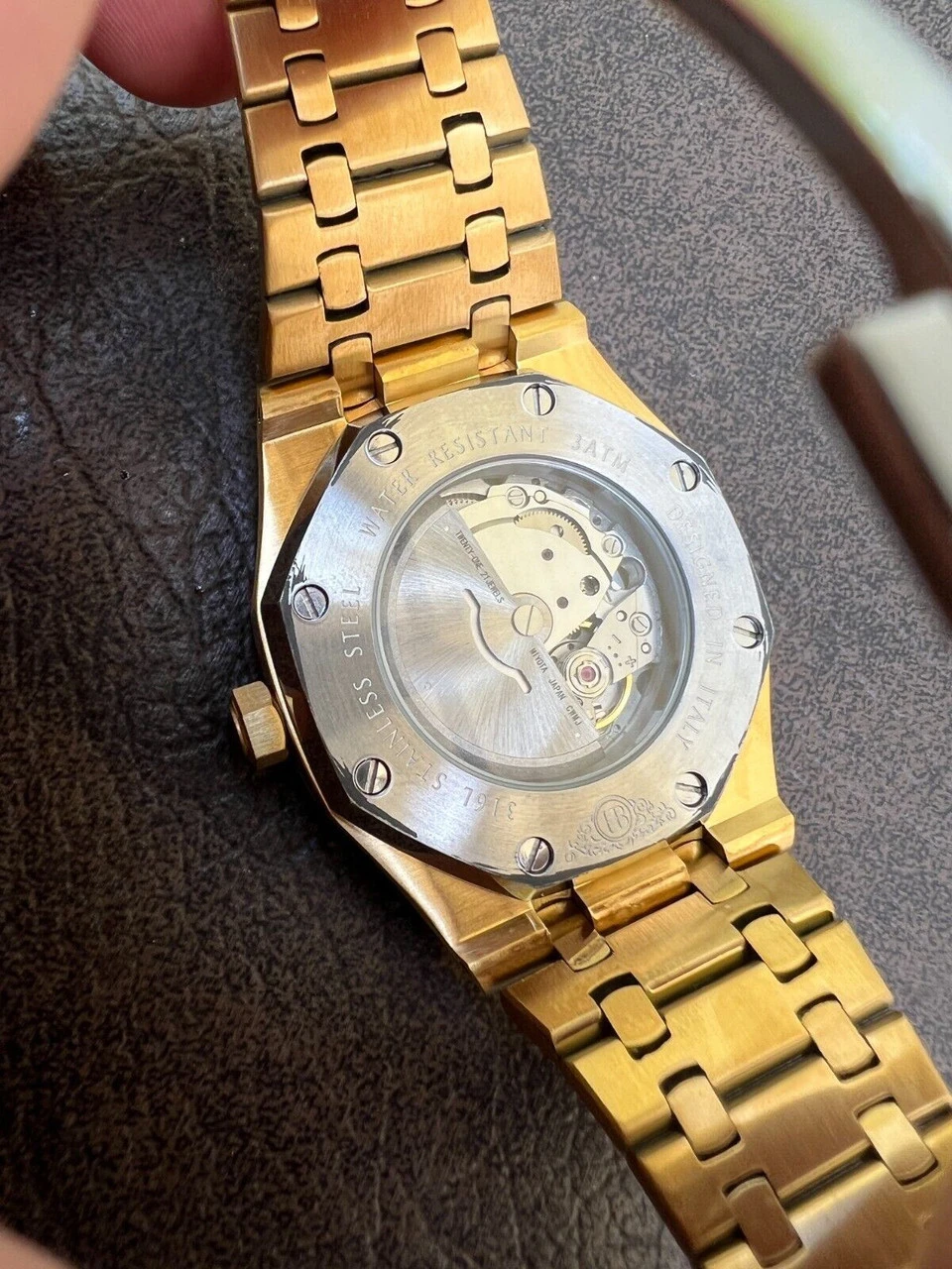 Mens MOISSANITE Watch Iced Automatic Skeleton Back Yellow Gold & Stainless Steel 7 Mens MOISSANITE Watch Iced Automatic Skeleton Back Yellow Gold & Stainless Steel - Image 5