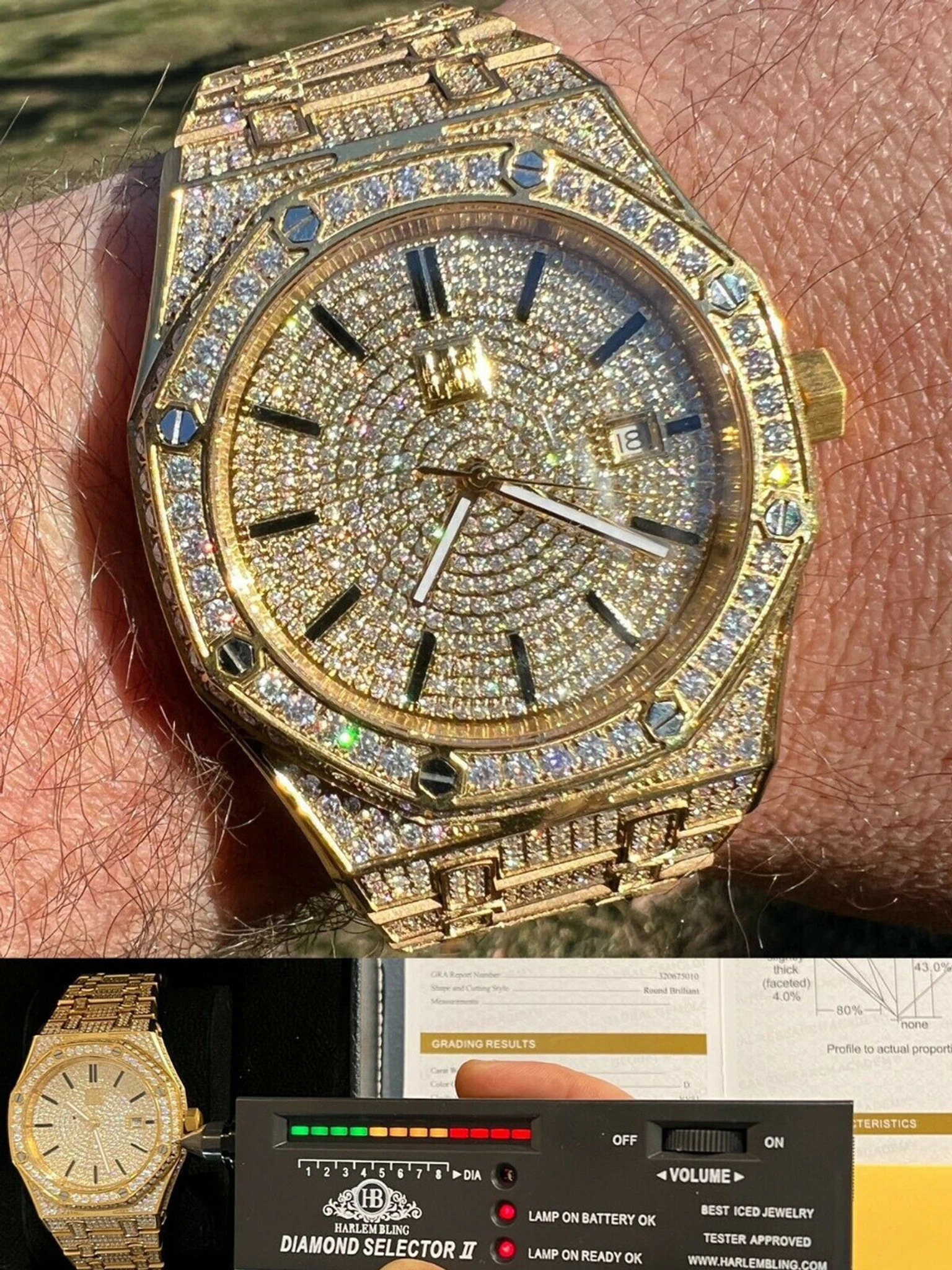 Mens MOISSANITE Watch Iced Automatic Skeleton Gold 44mm HipHop Pass Diamond Test 3 Mens MOISSANITE Watch Iced Automatic Skeleton Gold 44mm HipHop Pass Diamond Test