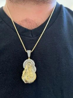 Men's Solid 925 Silver & Gold Baguette Virgin Mary Pendant Ice Diamond Hip Hop 17 Men's Solid 925 Silver & Gold Baguette Virgin Mary Pendant Ice Diamond Hip Hop -Harlem Bling Shop hip hop mens solid 925 silver and gold baguette virgin mary pendant ice diamond hip hop 13955.1664393043