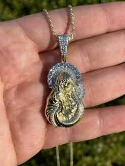 Men's Solid 925 Silver & Gold Baguette Virgin Mary Pendant Ice Diamond Hip Hop 21 Men's Solid 925 Silver & Gold Baguette Virgin Mary Pendant Ice Diamond Hip Hop -Harlem Bling Shop hip hop mens solid 925 silver and gold baguette virgin mary pendant ice diamond hip hop 96532.1664384193