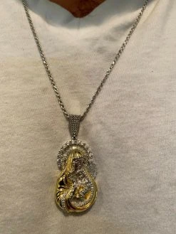 Men's Solid 925 Silver Baguette Virgin Mary Pendant Ice Diamond Hip Hop Necklace -Harlem Bling Shop hip hop mens solid 925 silver baguette virgin mary pendant ice diamond hip hop necklace 41579.1665670425