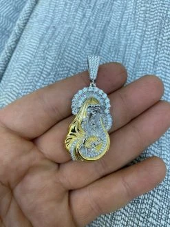 Men's Solid 925 Silver Baguette Virgin Mary Pendant Ice Diamond Hip Hop Necklace -Harlem Bling Shop hip hop mens solid 925 silver baguette virgin mary pendant ice diamond hip hop necklace 57724.1664386265