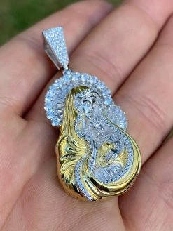 Men's Solid 925 Silver Baguette Virgin Mary Pendant Ice Diamond Hip Hop Necklace -Harlem Bling Shop hip hop mens solid 925 silver baguette virgin mary pendant ice diamond hip hop necklace 84032.1664398835