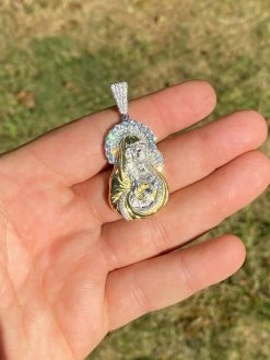 Men's Solid 925 Silver Baguette Virgin Mary Pendant Ice Diamond Hip Hop Necklace -Harlem Bling Shop hip hop mens solid 925 silver baguette virgin mary pendant ice diamond hip hop necklace 90697.1664373651