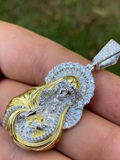 Men's Solid 925 Silver Baguette Virgin Mary Pendant Ice Diamond Hip Hop Necklace -Harlem Bling Shop hip hop mens solid 925 silver baguette virgin mary pendant ice diamond hip hop necklace 99177.1664397544