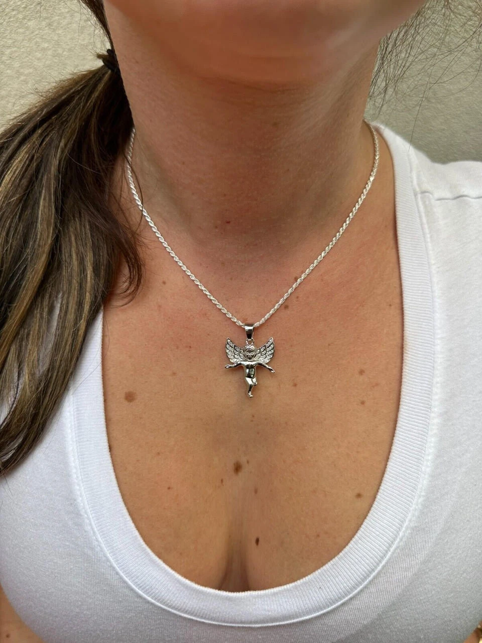 Micro Angel Pendant Iced CZ Solid 925 Silver Gold Plated Necklace Guardian Angel 6 Micro Angel Pendant Iced CZ Solid 925 Silver Gold Plated Necklace Guardian Angel - Image 4