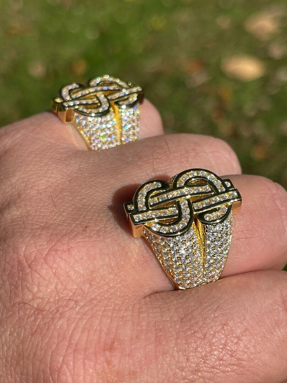 MOISSANITE 14k Gold Vermeil 925 Silver Dollar Sign Money Ring Pass Diamond Test 4 MOISSANITE 14k Gold Vermeil 925 Silver Dollar Sign Money Ring Pass Diamond Test - Image 2