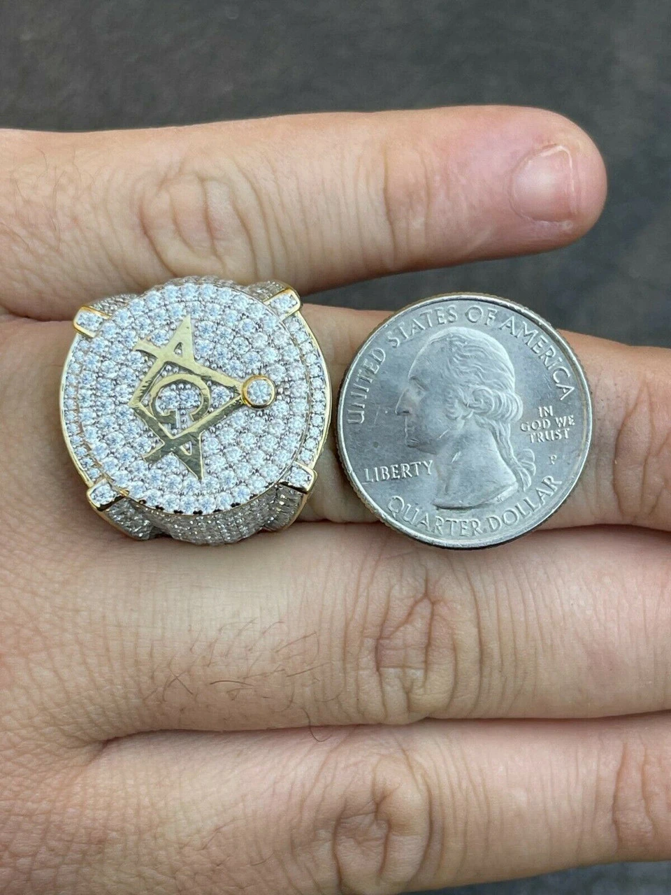 MOISSANITE 14k Gold Vermeil Masonic Ring Pass Diamond Test Pinky Hip Hop Mason 13 MOISSANITE 14k Gold Vermeil Masonic Ring Pass Diamond Test Pinky Hip Hop Mason - Image 11