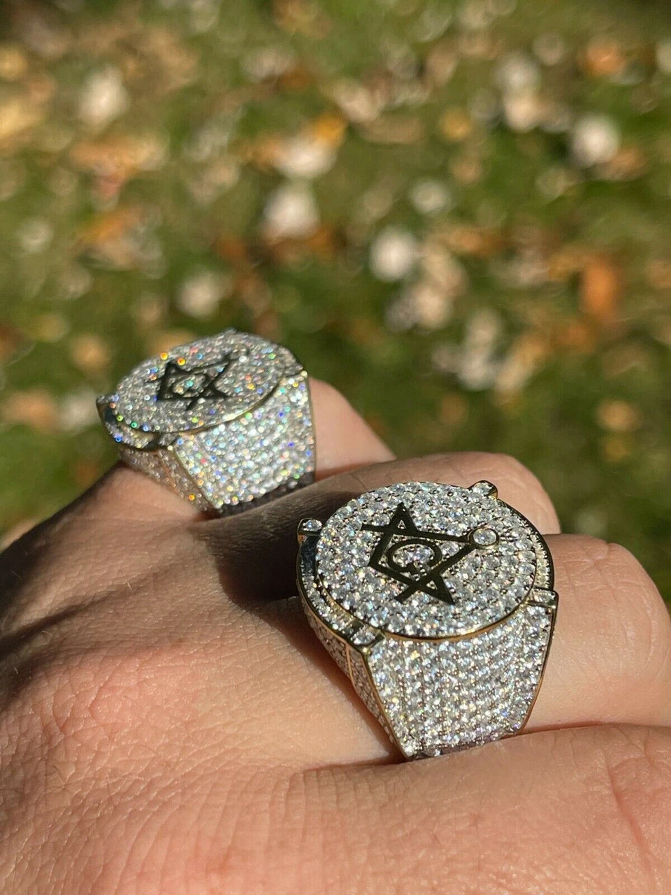 MOISSANITE 14k Gold Vermeil Masonic Ring Pass Diamond Test Pinky Hip Hop Mason 4 MOISSANITE 14k Gold Vermeil Masonic Ring Pass Diamond Test Pinky Hip Hop Mason - Image 2