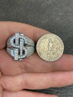 MOISSANITE 925 Silver Dollar Sign $ Money Ring Pass Diamond Tester Pinky Hip Hop -Harlem Bling Shop hip hop moissanite 925 silver dollar sign dollar money ring pass diamond tester pinky hip hop 01162.1664354998