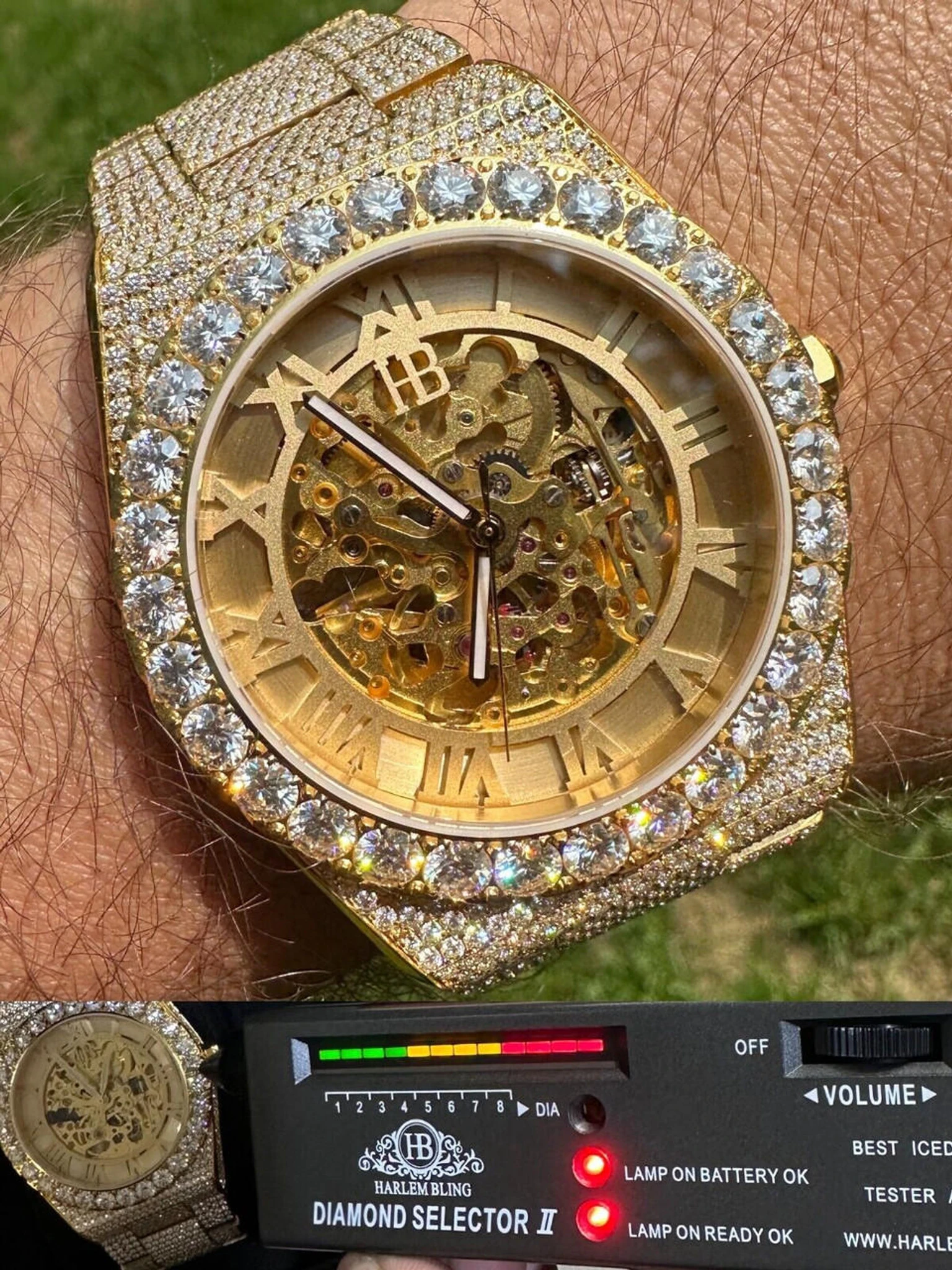 MOISSANITE Automatic Gold Skeleton Watch Mens Real Iced Hip Hop Passes Tester ✅ 3 MOISSANITE Automatic Gold Skeleton Watch Mens Real Iced Hip Hop Passes Tester ✅