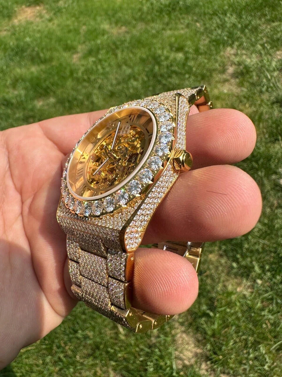 MOISSANITE Automatic Gold Skeleton Watch Mens Real Iced Hip Hop Passes Tester ✅ 9 MOISSANITE Automatic Gold Skeleton Watch Mens Real Iced Hip Hop Passes Tester ✅ - Image 7