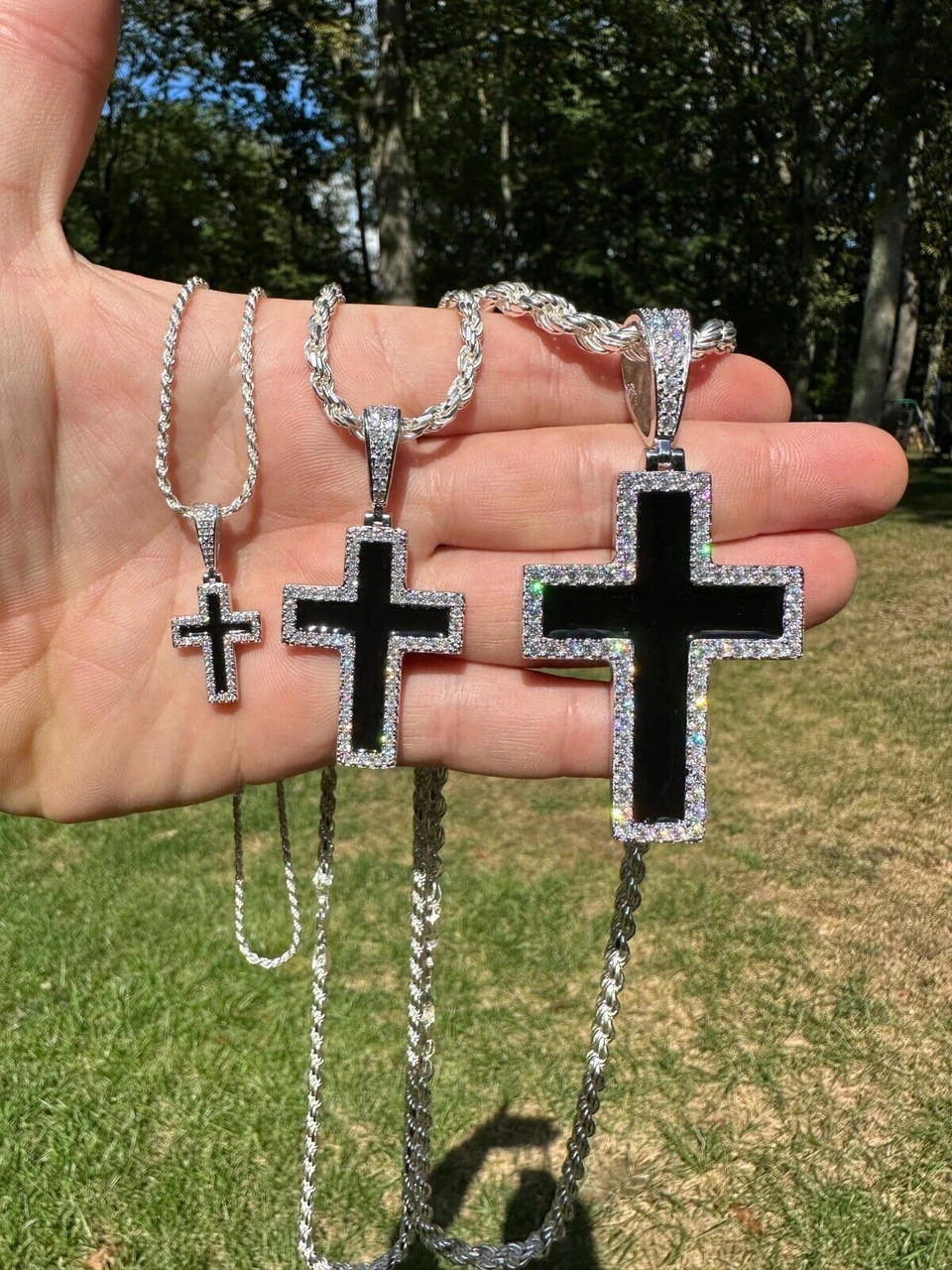 MOISSANITE Cross Pendant Iced Necklace Black Enamel Real 925 Silver 3 Sizes 4 MOISSANITE Cross Pendant Iced Necklace Black Enamel Real 925 Silver 3 Sizes - Image 2