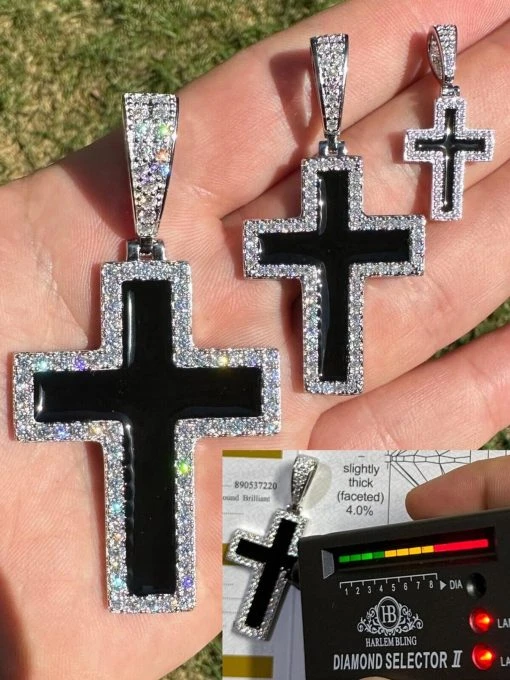 MOISSANITE Cross Pendant Iced Necklace Black Enamel Real 925 Silver 3 Sizes 6 MOISSANITE Cross Pendant Iced Necklace Black Enamel Real 925 Silver 3 Sizes -Harlem Bling Shop hip hop moissanite cross pendant iced necklace black enamel real 925 silver 3 sizes 54067.1694654932