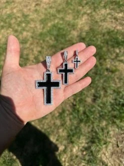 MOISSANITE Cross Pendant Iced Necklace Black Enamel Real 925 Silver 3 Sizes 37 MOISSANITE Cross Pendant Iced Necklace Black Enamel Real 925 Silver 3 Sizes -Harlem Bling Shop hip hop moissanite cross pendant iced necklace black enamel real 925 silver 3 sizes 55015.1694654825