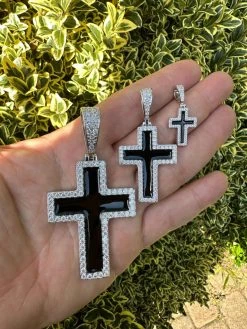 MOISSANITE Cross Pendant Iced Necklace Black Enamel Real 925 Silver 3 Sizes 40 MOISSANITE Cross Pendant Iced Necklace Black Enamel Real 925 Silver 3 Sizes -Harlem Bling Shop hip hop moissanite cross pendant iced necklace black enamel real 925 silver 3 sizes 62936.1694654926