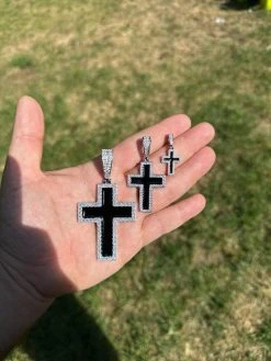 MOISSANITE Cross Pendant Iced Necklace Black Enamel Real 925 Silver 3 Sizes 39 MOISSANITE Cross Pendant Iced Necklace Black Enamel Real 925 Silver 3 Sizes -Harlem Bling Shop hip hop moissanite cross pendant iced necklace black enamel real 925 silver 3 sizes 76237.1694654843