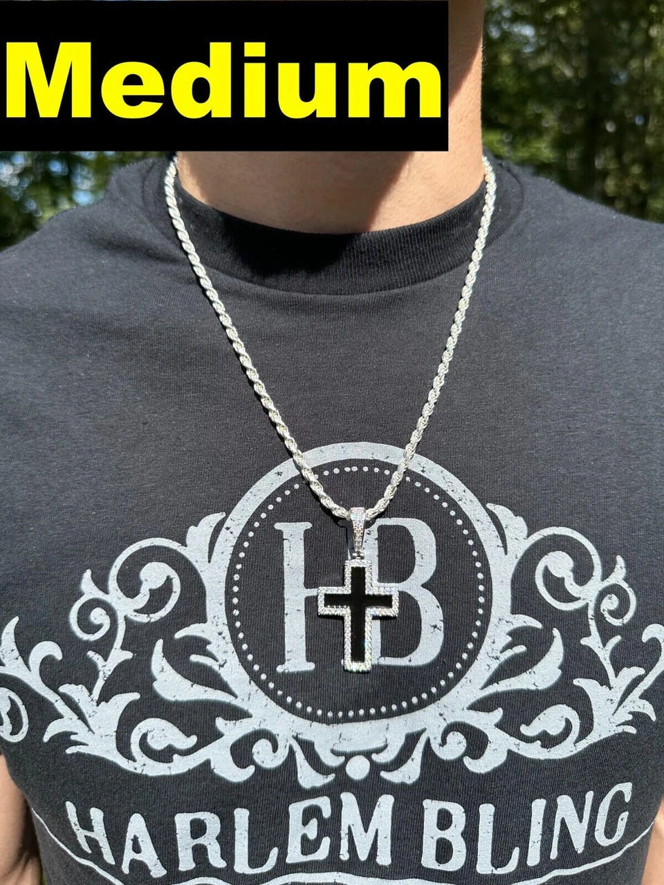 MOISSANITE Cross Pendant Iced Necklace Black Enamel Real 925 Silver 3 Sizes 6 MOISSANITE Cross Pendant Iced Necklace Black Enamel Real 925 Silver 3 Sizes - Image 4