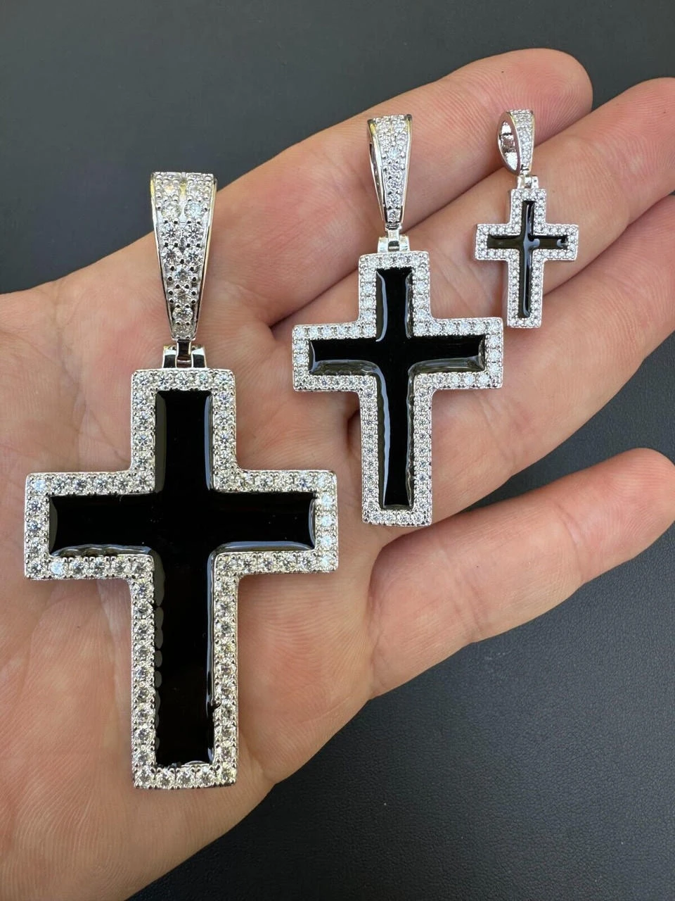 MOISSANITE Cross Pendant Iced Necklace Black Enamel Real 925 Silver 3 Sizes 5 MOISSANITE Cross Pendant Iced Necklace Black Enamel Real 925 Silver 3 Sizes - Image 3
