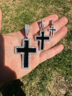 MOISSANITE Cross Pendant Iced Necklace Black Enamel Real 925 Silver 3 Sizes 36 MOISSANITE Cross Pendant Iced Necklace Black Enamel Real 925 Silver 3 Sizes -Harlem Bling Shop hip hop moissanite cross pendant iced necklace black enamel real 925 silver 3 sizes 94768.1694654832
