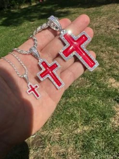 MOISSANITE Cross Pendant Iced Necklace Blood Red Enamel Real 925 Silver 3 Sizes 38 MOISSANITE Cross Pendant Iced Necklace Blood Red Enamel Real 925 Silver 3 Sizes -Harlem Bling Shop hip hop moissanite cross pendant iced necklace blood red enamel real 925 silver 3 sizes 06114.1694654827