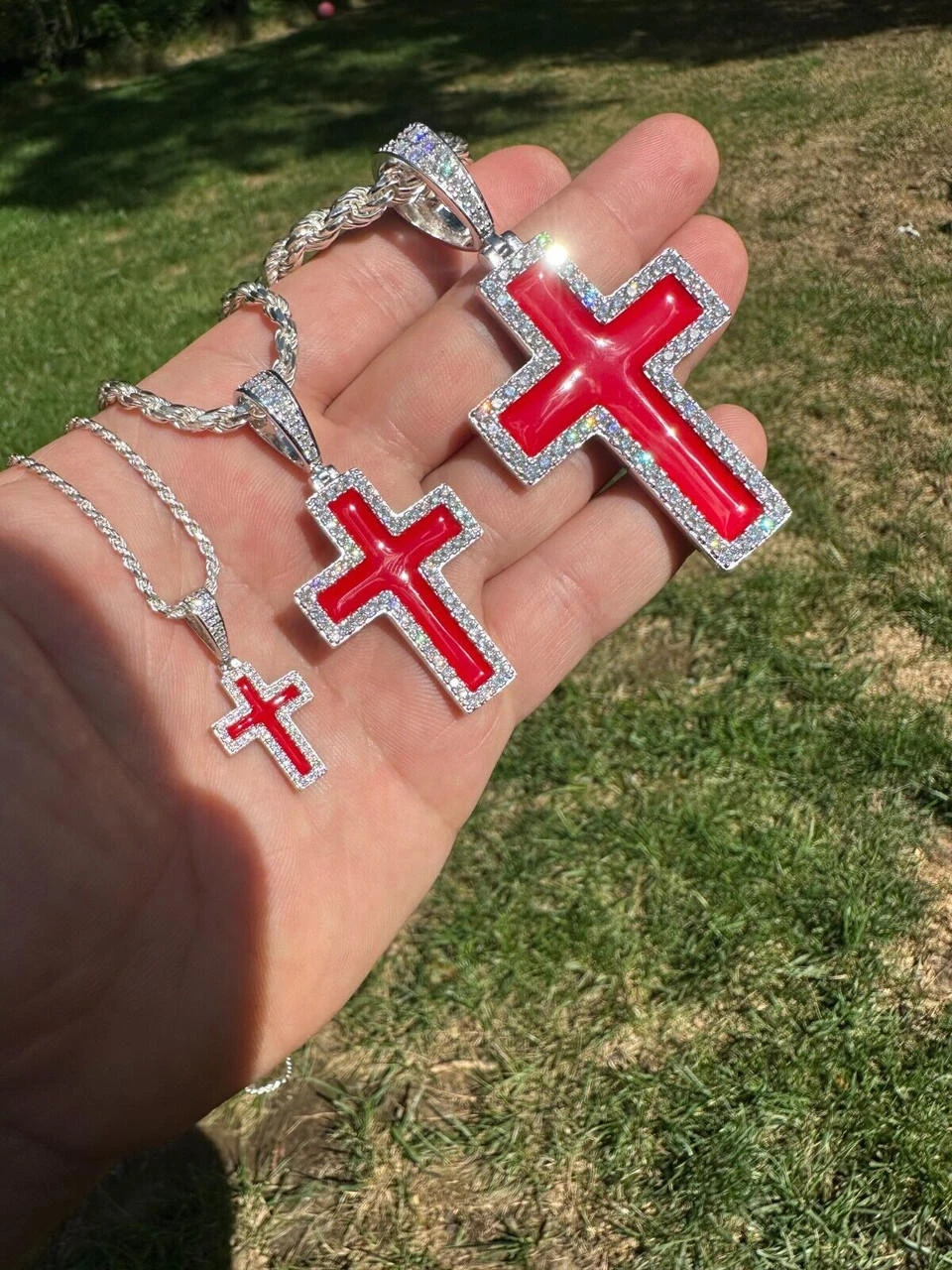 MOISSANITE Cross Pendant Iced Necklace Blood Red Enamel Real 925 Silver 3 Sizes 19 MOISSANITE Cross Pendant Iced Necklace Blood Red Enamel Real 925 Silver 3 Sizes - Image 17