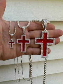 MOISSANITE Cross Pendant Iced Necklace Blood Red Enamel Real 925 Silver 3 Sizes 36 MOISSANITE Cross Pendant Iced Necklace Blood Red Enamel Real 925 Silver 3 Sizes -Harlem Bling Shop hip hop moissanite cross pendant iced necklace blood red enamel real 925 silver 3 sizes 11988.1694655050