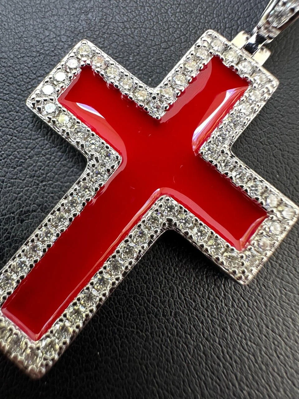 MOISSANITE Cross Pendant Iced Necklace Blood Red Enamel Real 925 Silver 3 Sizes 13 MOISSANITE Cross Pendant Iced Necklace Blood Red Enamel Real 925 Silver 3 Sizes - Image 11