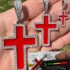 MOISSANITE Cross Pendant Iced Necklace Blood Red Enamel Real 925 Silver 3 Sizes -Harlem Bling Shop hip hop moissanite cross pendant iced necklace blood red enamel real 925 silver 3 sizes 24301.1694654884