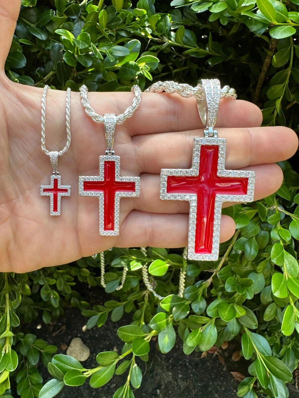 MOISSANITE Cross Pendant Iced Necklace Blood Red Enamel Real 925 Silver 3 Sizes 21 MOISSANITE Cross Pendant Iced Necklace Blood Red Enamel Real 925 Silver 3 Sizes - Image 19