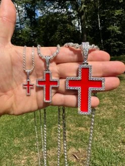 MOISSANITE Cross Pendant Iced Necklace Blood Red Enamel Real 925 Silver 3 Sizes 37 MOISSANITE Cross Pendant Iced Necklace Blood Red Enamel Real 925 Silver 3 Sizes -Harlem Bling Shop hip hop moissanite cross pendant iced necklace blood red enamel real 925 silver 3 sizes 48586.1694654870