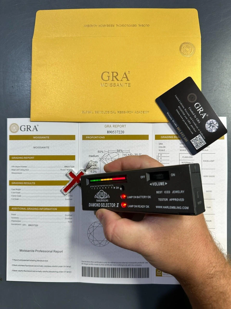 MOISSANITE Cross Pendant Iced Necklace Blood Red Enamel Real 925 Silver 3 Sizes 9 MOISSANITE Cross Pendant Iced Necklace Blood Red Enamel Real 925 Silver 3 Sizes - Image 7