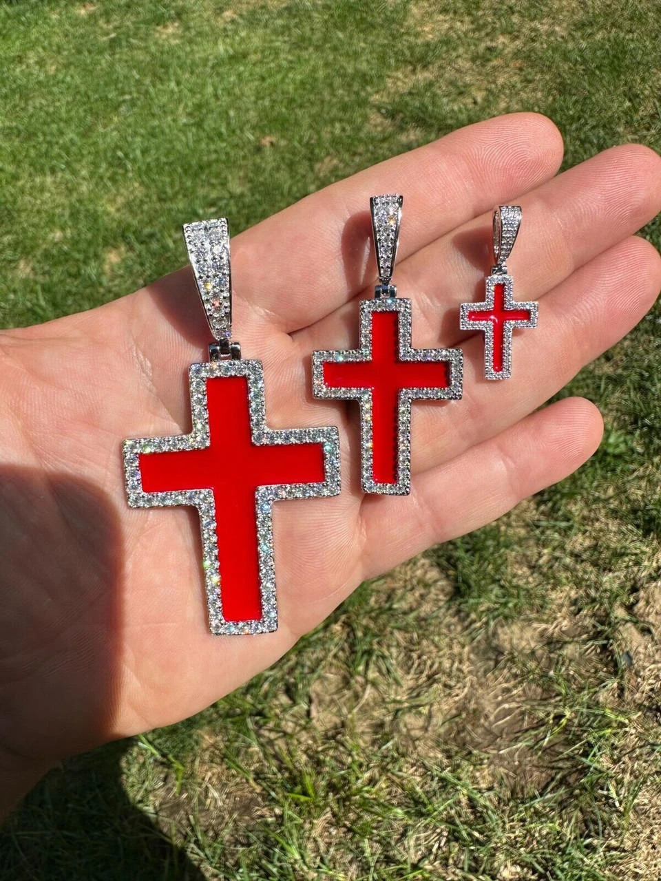 MOISSANITE Cross Pendant Iced Necklace Blood Red Enamel Real 925 Silver 3 Sizes 16 MOISSANITE Cross Pendant Iced Necklace Blood Red Enamel Real 925 Silver 3 Sizes - Image 14