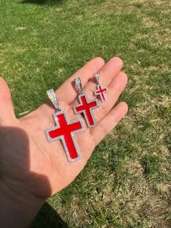 MOISSANITE Cross Pendant Iced Necklace Blood Red Enamel Real 925 Silver 3 Sizes 34 MOISSANITE Cross Pendant Iced Necklace Blood Red Enamel Real 925 Silver 3 Sizes -Harlem Bling Shop hip hop moissanite cross pendant iced necklace blood red enamel real 925 silver 3 sizes 87988.1694654813