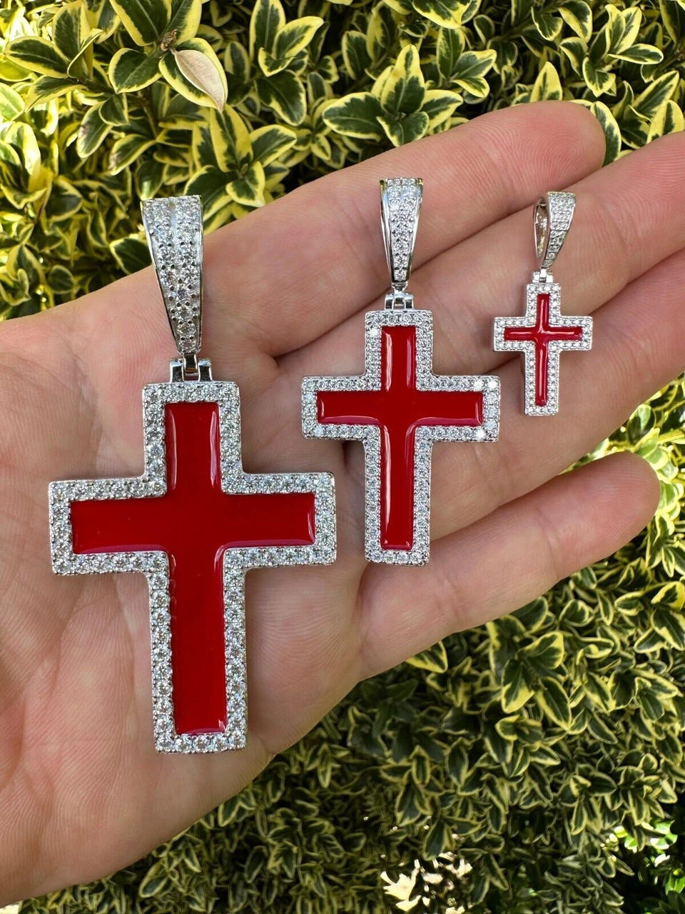 MOISSANITE Cross Pendant Iced Necklace Blood Red Enamel Real 925 Silver 3 Sizes 4 MOISSANITE Cross Pendant Iced Necklace Blood Red Enamel Real 925 Silver 3 Sizes - Image 2
