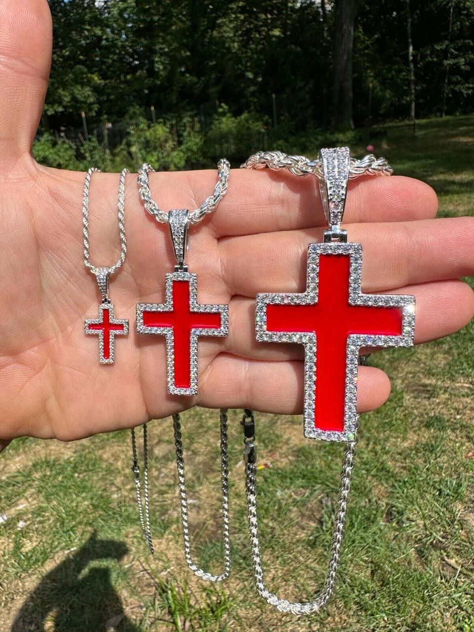 MOISSANITE Cross Pendant Iced Necklace Blood Red Enamel Real 925 Silver 3 Sizes 22 MOISSANITE Cross Pendant Iced Necklace Blood Red Enamel Real 925 Silver 3 Sizes - Image 20