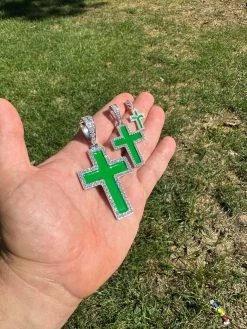 MOISSANITE Cross Pendant Iced Necklace Green Enamel Real 925 Silver - 3 Sizes 34 MOISSANITE Cross Pendant Iced Necklace Green Enamel Real 925 Silver - 3 Sizes -Harlem Bling Shop hip hop moissanite cross pendant iced necklace green enamel real 925 silver 3 sizes 06435.1694654824