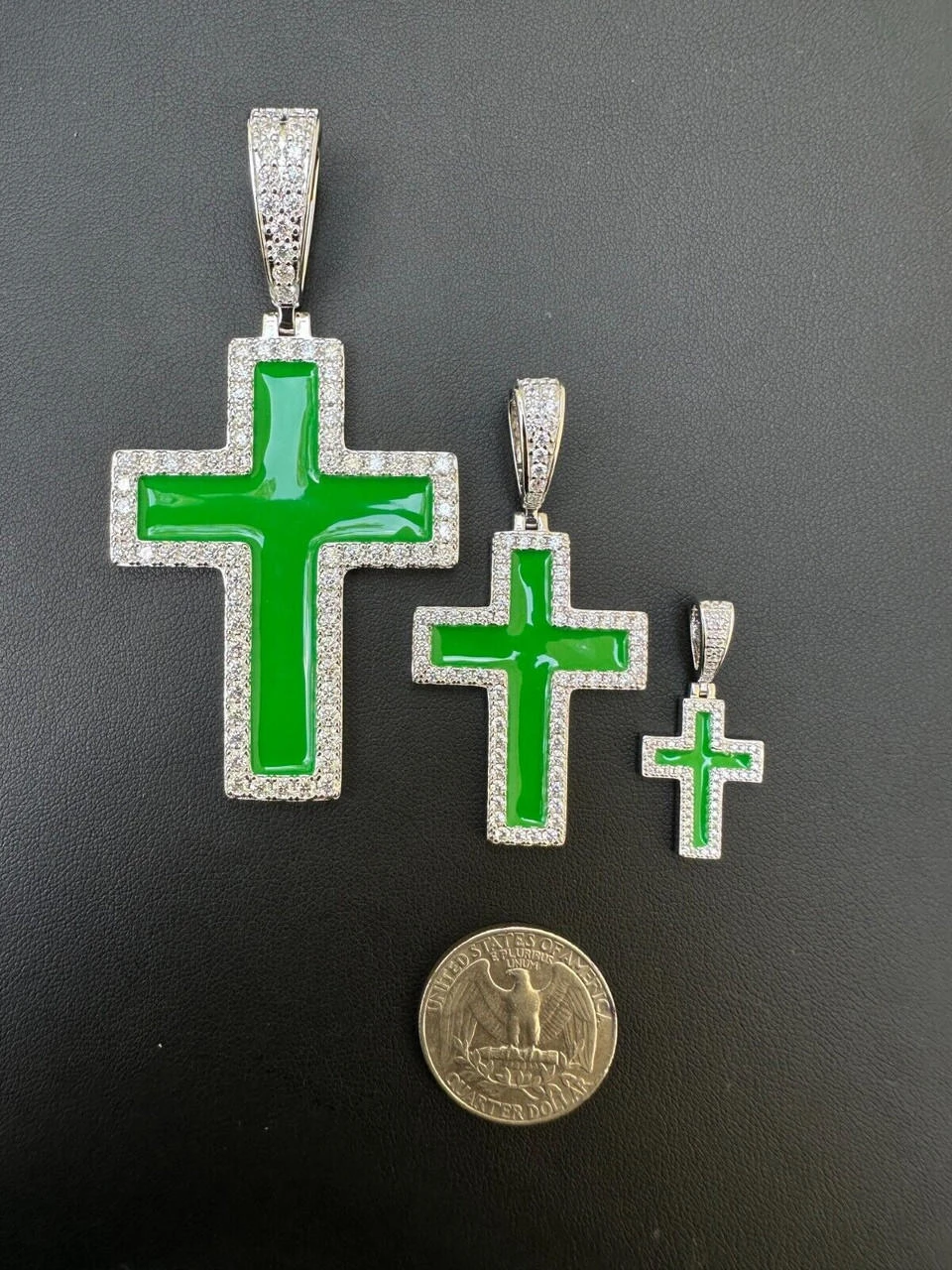 MOISSANITE Cross Pendant Iced Necklace Green Enamel Real 925 Silver - 3 Sizes 10 MOISSANITE Cross Pendant Iced Necklace Green Enamel Real 925 Silver - 3 Sizes - Image 8