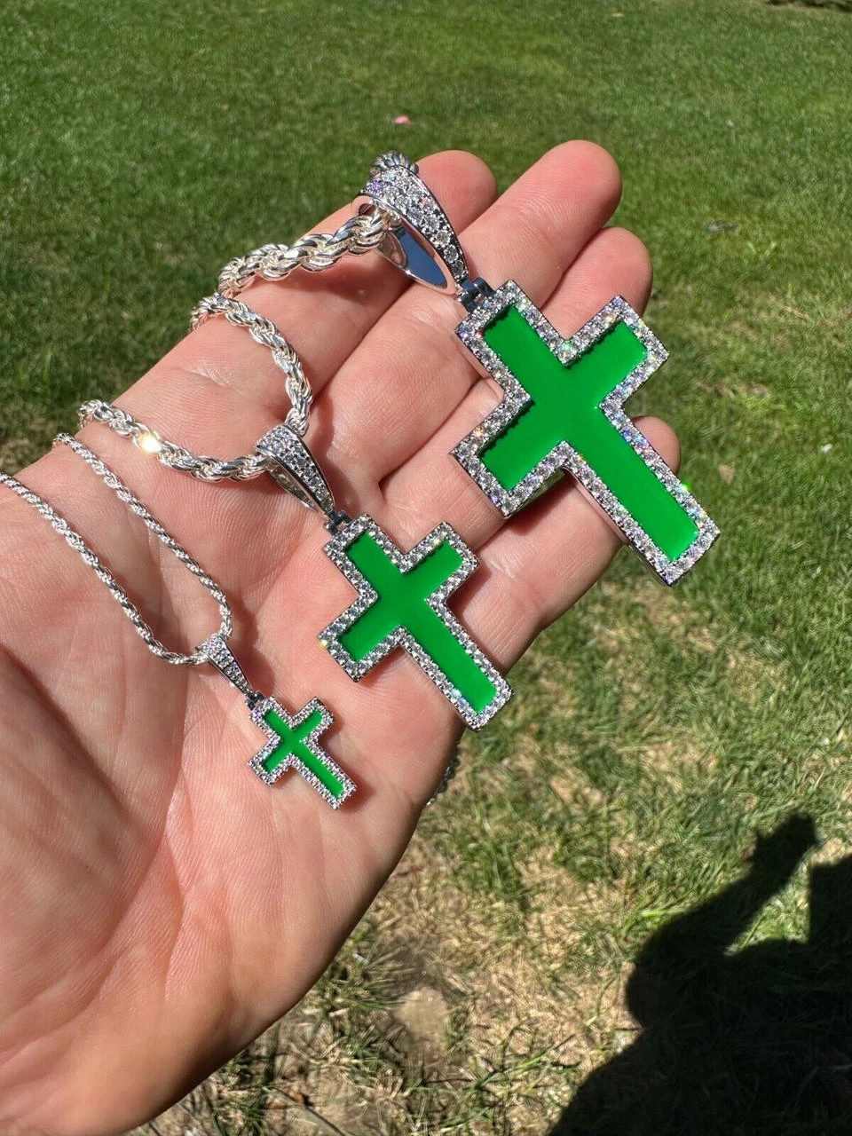 MOISSANITE Cross Pendant Iced Necklace Green Enamel Real 925 Silver - 3 Sizes 18 MOISSANITE Cross Pendant Iced Necklace Green Enamel Real 925 Silver - 3 Sizes - Image 16