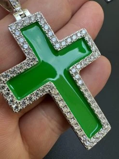 MOISSANITE Cross Pendant Iced Necklace Green Enamel Real 925 Silver - 3 Sizes 41 MOISSANITE Cross Pendant Iced Necklace Green Enamel Real 925 Silver - 3 Sizes -Harlem Bling Shop hip hop moissanite cross pendant iced necklace green enamel real 925 silver 3 sizes 19190.1694654970