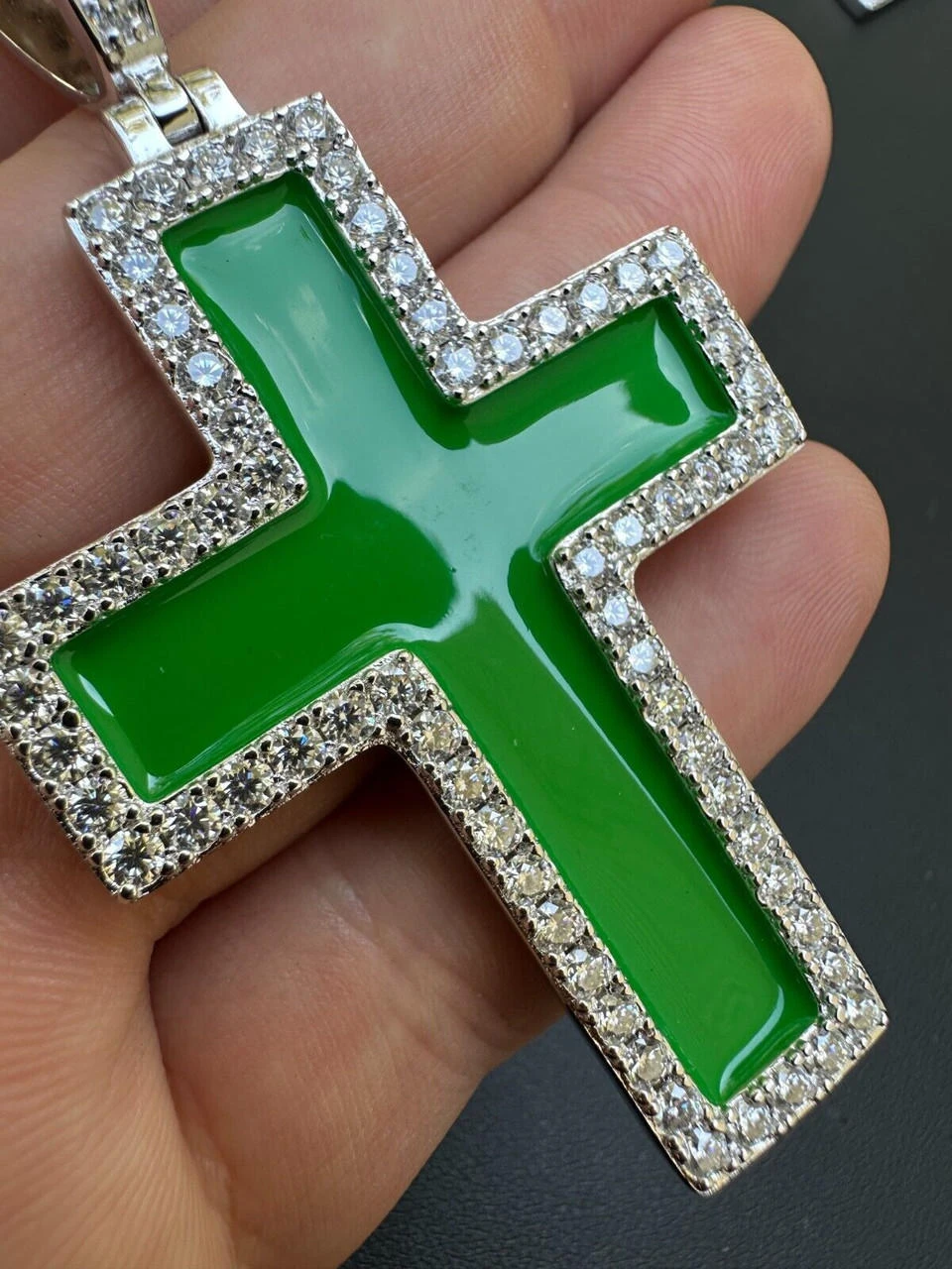 MOISSANITE Cross Pendant Iced Necklace Green Enamel Real 925 Silver - 3 Sizes 22 MOISSANITE Cross Pendant Iced Necklace Green Enamel Real 925 Silver - 3 Sizes - Image 20