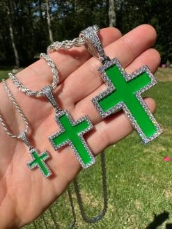 MOISSANITE Cross Pendant Iced Necklace Green Enamel Real 925 Silver - 3 Sizes 39 MOISSANITE Cross Pendant Iced Necklace Green Enamel Real 925 Silver - 3 Sizes -Harlem Bling Shop hip hop moissanite cross pendant iced necklace green enamel real 925 silver 3 sizes 20595.1694654860