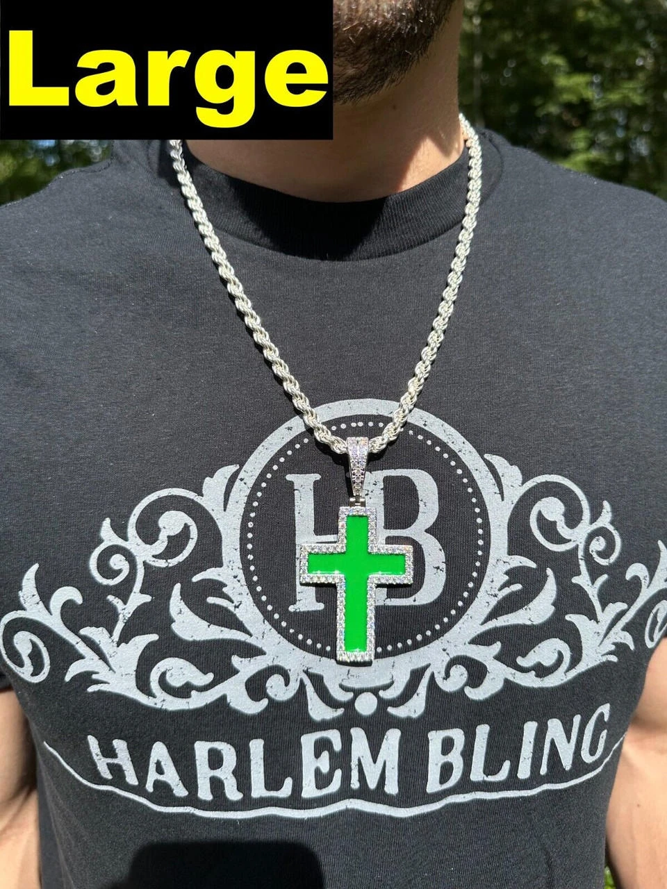 MOISSANITE Cross Pendant Iced Necklace Green Enamel Real 925 Silver - 3 Sizes 7 MOISSANITE Cross Pendant Iced Necklace Green Enamel Real 925 Silver - 3 Sizes - Image 5