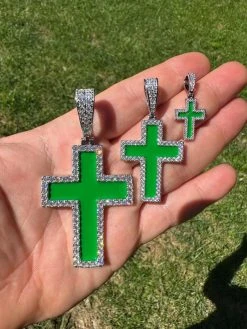 MOISSANITE Cross Pendant Iced Necklace Green Enamel Real 925 Silver - 3 Sizes 31 MOISSANITE Cross Pendant Iced Necklace Green Enamel Real 925 Silver - 3 Sizes -Harlem Bling Shop hip hop moissanite cross pendant iced necklace green enamel real 925 silver 3 sizes 49898.1694654858