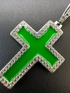 MOISSANITE Cross Pendant Iced Necklace Green Enamel Real 925 Silver - 3 Sizes 27 MOISSANITE Cross Pendant Iced Necklace Green Enamel Real 925 Silver - 3 Sizes -Harlem Bling Shop hip hop moissanite cross pendant iced necklace green enamel real 925 silver 3 sizes 54448.1694654833