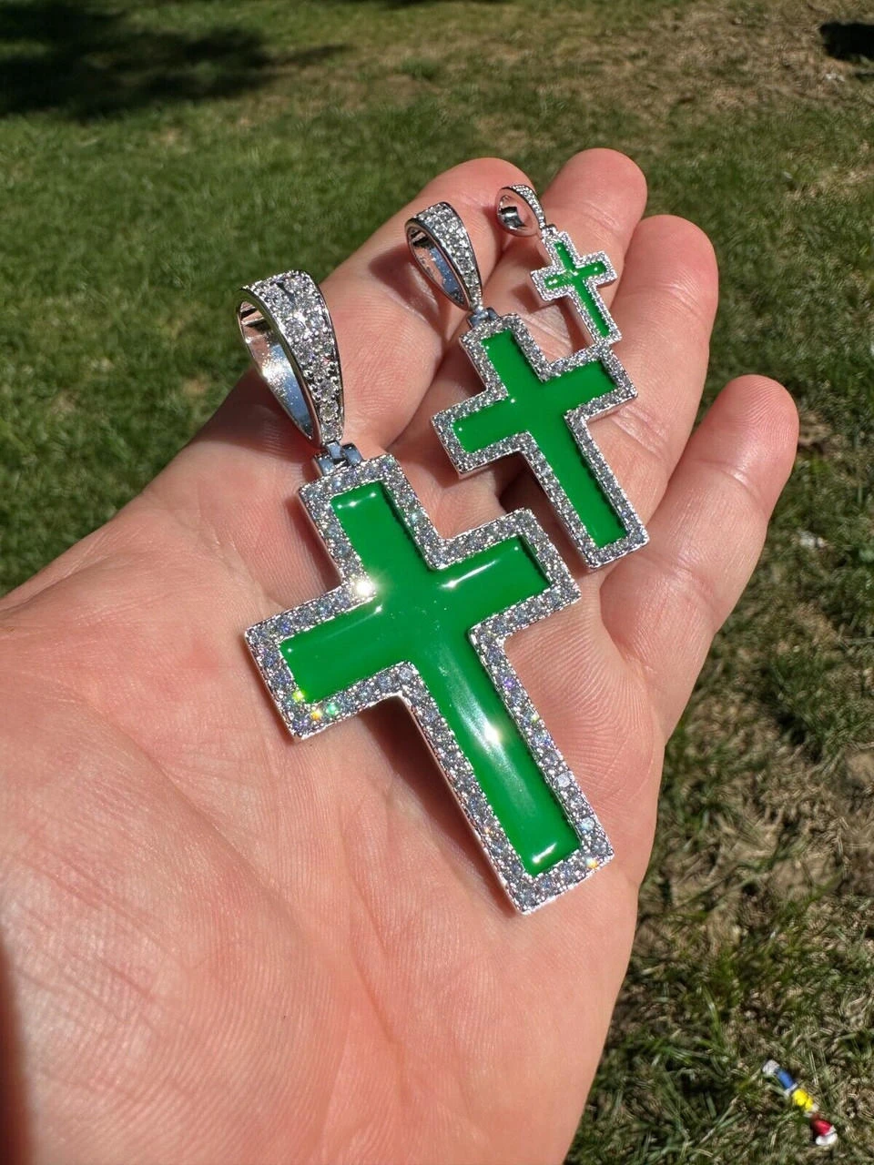 MOISSANITE Cross Pendant Iced Necklace Green Enamel Real 925 Silver - 3 Sizes 14 MOISSANITE Cross Pendant Iced Necklace Green Enamel Real 925 Silver - 3 Sizes - Image 12