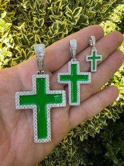 MOISSANITE Cross Pendant Iced Necklace Green Enamel Real 925 Silver - 3 Sizes 30 MOISSANITE Cross Pendant Iced Necklace Green Enamel Real 925 Silver - 3 Sizes -Harlem Bling Shop hip hop moissanite cross pendant iced necklace green enamel real 925 silver 3 sizes 66670.1694655056