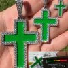 MOISSANITE Cross Pendant Iced Necklace Green Enamel Real 925 Silver - 3 Sizes -Harlem Bling Shop hip hop moissanite cross pendant iced necklace green enamel real 925 silver 3 sizes 83591.1694654948