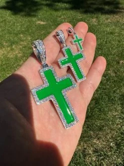 MOISSANITE Cross Pendant Iced Necklace Green Enamel Real 925 Silver - 3 Sizes 35 MOISSANITE Cross Pendant Iced Necklace Green Enamel Real 925 Silver - 3 Sizes -Harlem Bling Shop hip hop moissanite cross pendant iced necklace green enamel real 925 silver 3 sizes 84924.1694654905